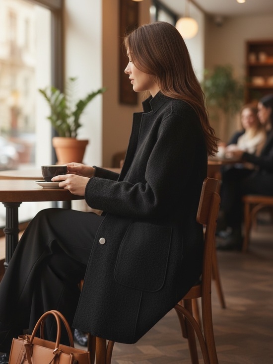 Michael Kors Jackets & Blazers - Michael Kors Black Textured Wool Coat with Chain Detail